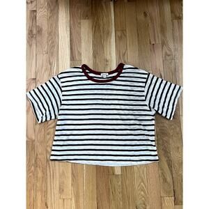 Splendid White/Navy Stripe Crewneck Boxy Cropped Lightweight T-shirt (size S)
